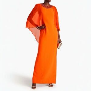 US 4 JENNY PACKHAM Cape-effect chiffon and crepe gown NWT